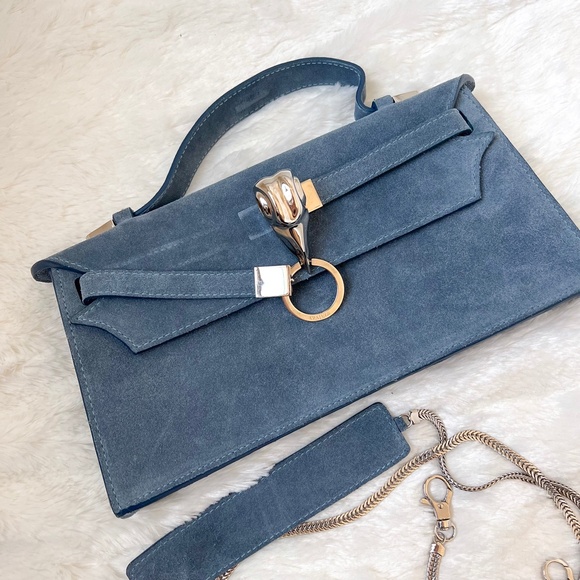 $899 NWOT LYA LYA Mini Vultura Clutch Suede-like Blue Silver Shoulder Bag Dubai - Picture 12 of 15